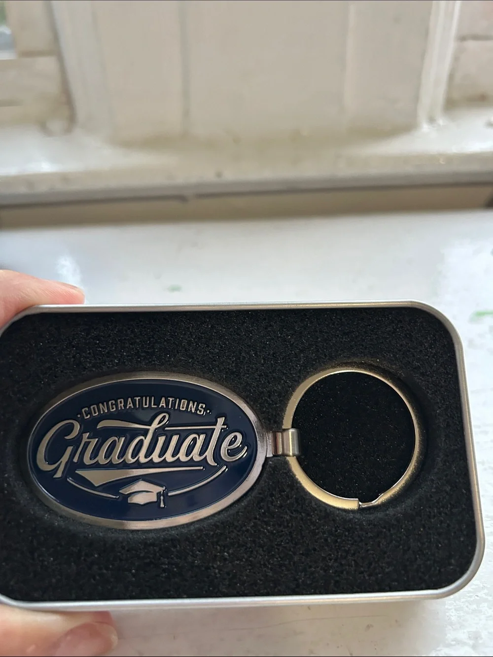 Congratulations Graduate Keychain - Blue Silver